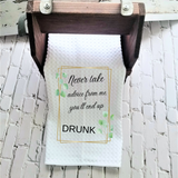 End Up Drunk Humorous Dish Towel | Funny Kitchen Towel with Sarcastic Quote | Decorative Hand Towel for Hostess Gift