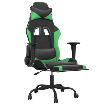 vidaXL Massage Gaming Chair with Footrest Black&Green Faux Leather