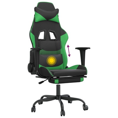 vidaXL Massage Gaming Chair with Footrest Black&Green Faux Leather