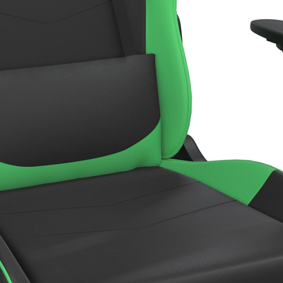 vidaXL Massage Gaming Chair with Footrest Black&Green Faux Leather