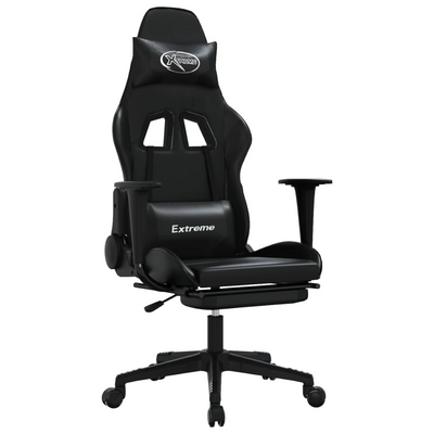 vidaXL Massage Gaming Chair with Footrest Black Faux Leather