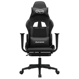 vidaXL Massage Gaming Chair with Footrest Black Faux Leather