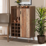 Rustic Brown Finished Wood and Black Metal Wine Storage Cabinet