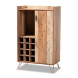 Rustic Brown Finished Wood and Black Metal Wine Storage Cabinet