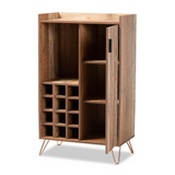 Rustic Brown Finished Wood and Black Metal Wine Storage Cabinet