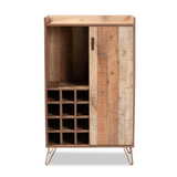 Rustic Brown Finished Wood and Black Metal Wine Storage Cabinet