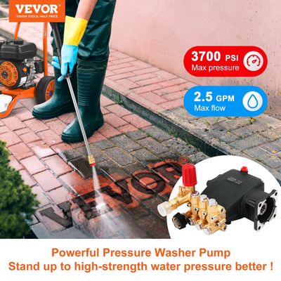 VEVOR Pressure Washer Pump, 3/4" Shaft Horizontal Triplex Plunger, 3700 PSI, 2.5 GPM, Replacement Power Washer Pumps Kit, Parts Washer Pump, Compatible with Simpson MorFlex Models 40224, 40225, 40226