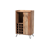 Rustic Brown Finished Wood and Black Metal Wine Storage Cabinet