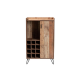 Rustic Brown Finished Wood and Black Metal Wine Storage Cabinet