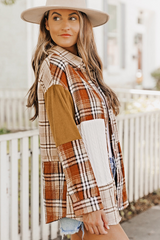 Sutton Plaid Color Block Patchwork Shirt Jacket with Pocket