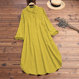 Elegant Solid Color Slit Dress - Long Shirt Dress