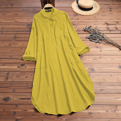 Elegant Solid Color Slit Dress - Long Shirt Dress