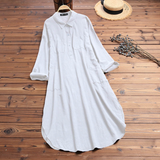 Elegant Solid Color Slit Dress - Long Shirt Dress