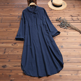 Elegant Solid Color Slit Dress - Long Shirt Dress