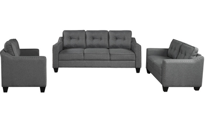 3 Piece Living Room Set with tufted cushions.