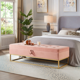 58.6" Bed Bench Metal Base with Storage Pink Velvet