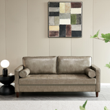 Modern Mid-Century Vegan Leather Sofa （Khaki）