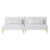 Convertible sofa bed futon with gold metal legs teddy fabric (White)