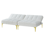 Convertible sofa bed futon with gold metal legs teddy fabric (White)