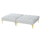 Convertible sofa bed futon with gold metal legs teddy fabric (White)