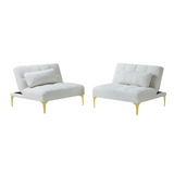 Convertible sofa bed futon with gold metal legs teddy fabric (White)