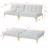 Convertible sofa bed futon with gold metal legs teddy fabric (White)