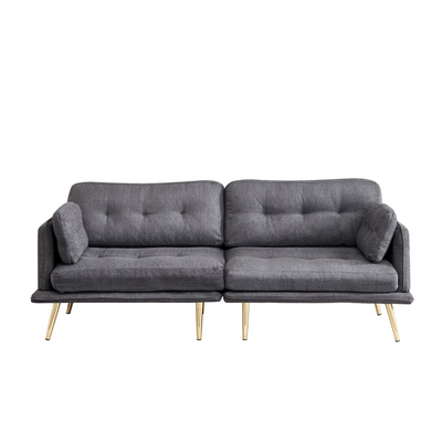 3 seat sofa with gold metal legs soft with cotton linen fabric dark grey