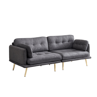 3 seat sofa with gold metal legs soft with cotton linen fabric dark grey