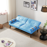 Convertible Sofa Bed Futon with Solid Wood Legs Linen Fabric Blue