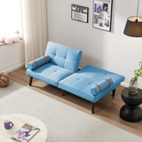 Convertible Sofa Bed Futon with Solid Wood Legs Linen Fabric Blue