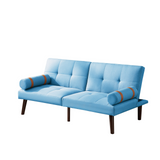 Convertible Sofa Bed Futon with Solid Wood Legs Linen Fabric Blue