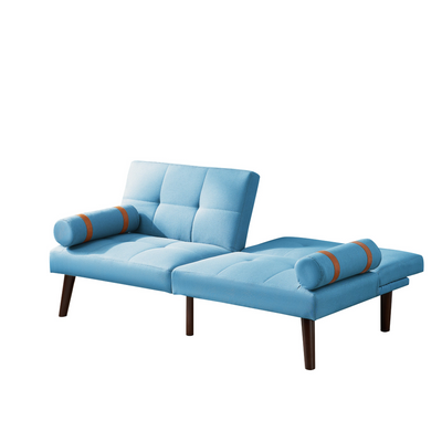 Convertible Sofa Bed Futon with Solid Wood Legs Linen Fabric Blue