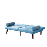 Convertible Sofa Bed Futon with Solid Wood Legs Linen Fabric Blue