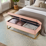 58.6" Bed Bench Metal Base with Storage Pink Velvet