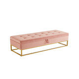 58.6" Bed Bench Metal Base with Storage Pink Velvet