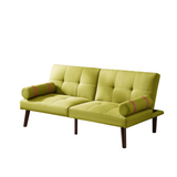 Convertible Sofa Bed Futon with Solid Wood Legs Linen Fabric Musterd Green