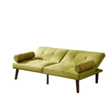 Convertible Sofa Bed Futon with Solid Wood Legs Linen Fabric Musterd Green