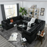 U shape Modular Sectional Sofa,DIY Combination,includes Seven Single Chair,Four Corner and One Ottoman,Black Velvet.