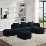 L Shape Sectional Sofa with Right Side Chaise and Ottoman, Modular Sofa, DIY Combination, Loop Yarn Fabric, Black