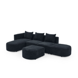 L Shape Sectional Sofa with Right Side Chaise and Ottoman, Modular Sofa, DIY Combination, Loop Yarn Fabric, Black