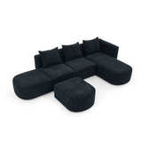 L Shape Sectional Sofa with Right Side Chaise and Ottoman, Modular Sofa, DIY Combination, Loop Yarn Fabric, Black