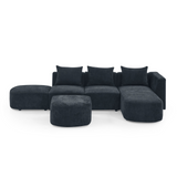 L Shape Sectional Sofa with Right Side Chaise and Ottoman, Modular Sofa, DIY Combination, Loop Yarn Fabric, Black