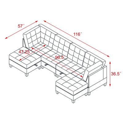 U shape Modular Sectional Sofa,DIY Combination,includes Two Single Chair ,Two Corner and Two Ottoman,Black Velvet.