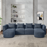 U Shape Sectional Sofa including Two Single Seats and Two Chaises, Modular Sofa, DIY Combination, Loop Yarn Fabric, Navy