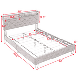 Queen Size Bed Frame, Shelf Upholstered Headboard, Platform Bed with Outlet & USB Ports, Wood Legs, No Box Spring Needed, Easy Assembly, Beige