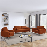 3 Piece Living Room Sofa Set, including 3-Seater Sofa, Loveseat and Sofa Chair, with Two Small Pillows, Corduroy Orange