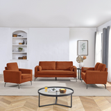 3 Piece Living Room Sofa Set, including 3-Seater Sofa, Loveseat and Sofa Chair, with Two Small Pillows, Corduroy Orange