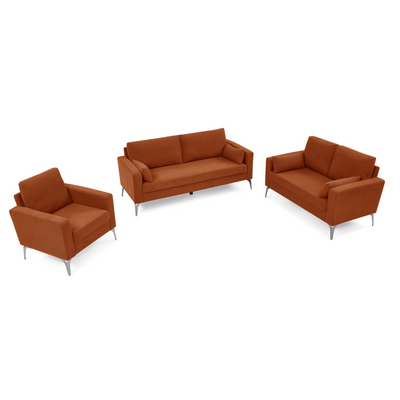 3 Piece Living Room Sofa Set, including 3-Seater Sofa, Loveseat and Sofa Chair, with Two Small Pillows, Corduroy Orange