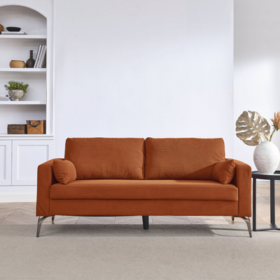 3 Piece Living Room Sofa Set, including 3-Seater Sofa, Loveseat and Sofa Chair, with Two Small Pillows, Corduroy Orange