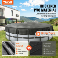 VEVOR 15 Ft Round Pool Cover, Solar Covers for Above Ground Pools, Safety Pool Cover with Drawstring Design, PVC Summer Pool Cover, Waterproof and Dustproof, Black